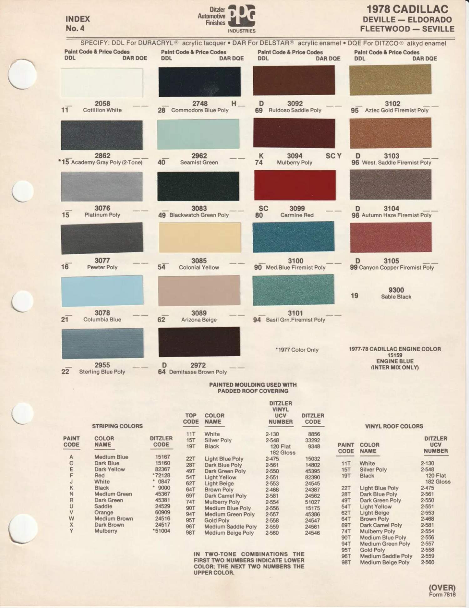 Foto: Cadillac Farbtabelle 1978 Color Codes